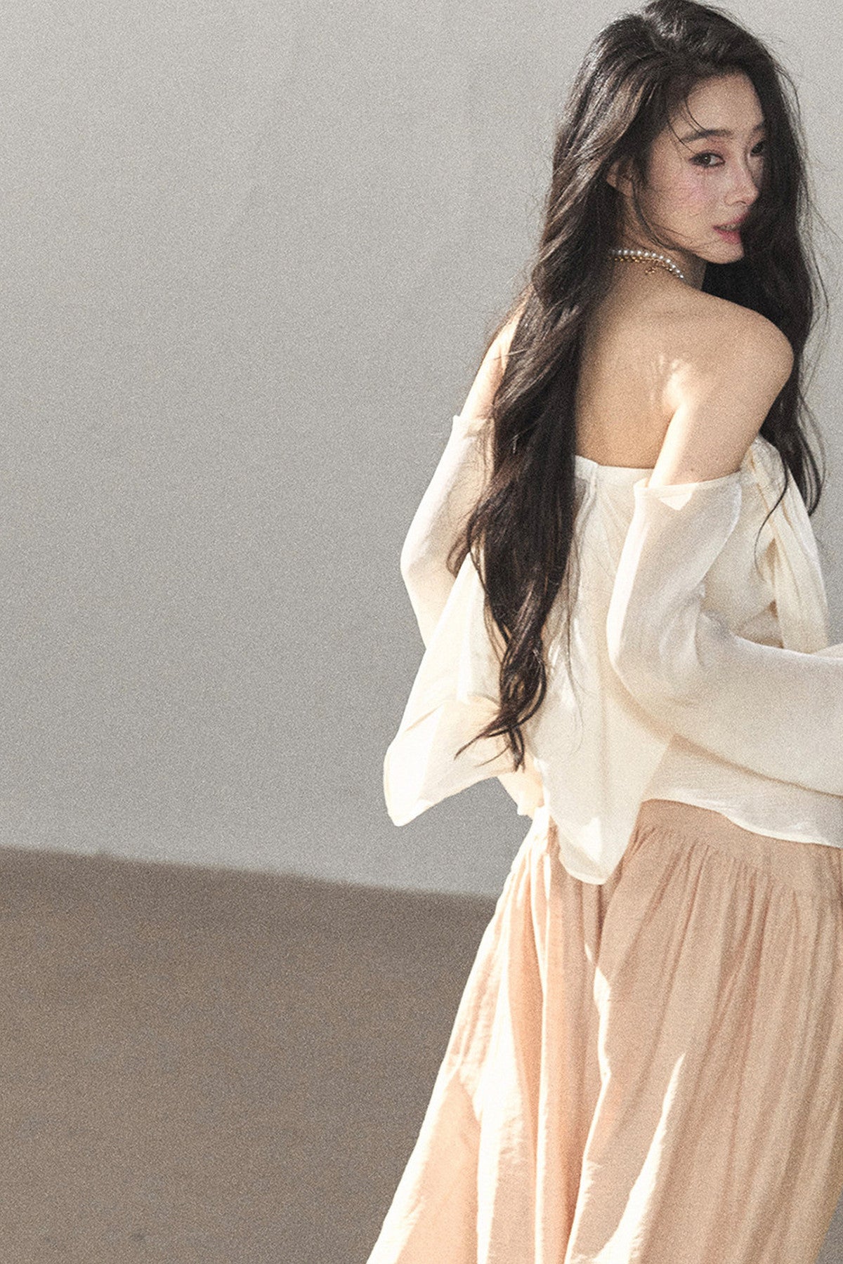 One-Shoulder Korean-Style Thin Chiffon Outerwear Blouse