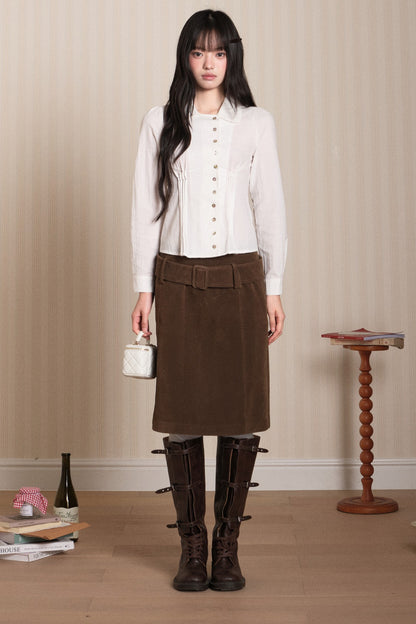 Pleated Shell Button Lapel Shirt