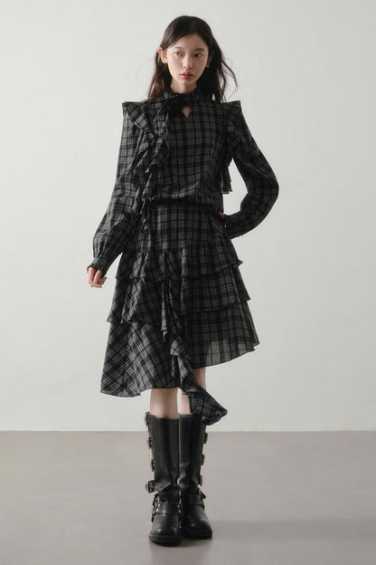 Retro Plaid Shirt and Half Skirt Set