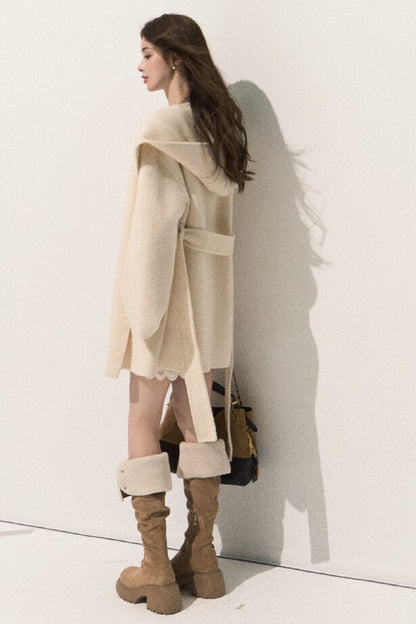Manteau en laine double face style peignoir