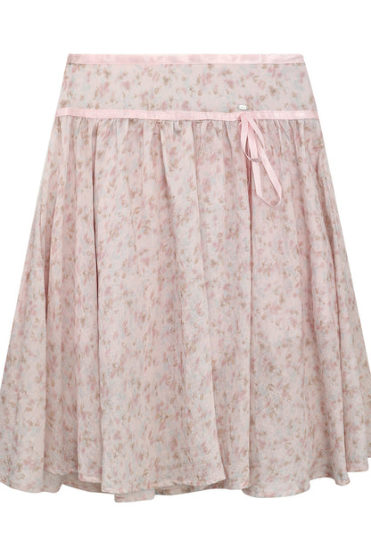 Falda midi de línea A rosa con estampado floral