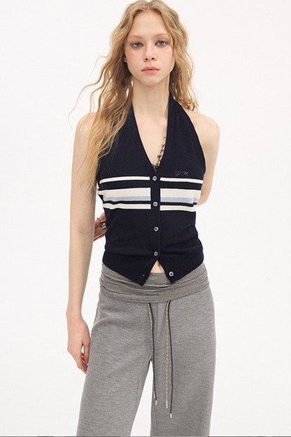 Gilet halter lavorato a maglia a righe