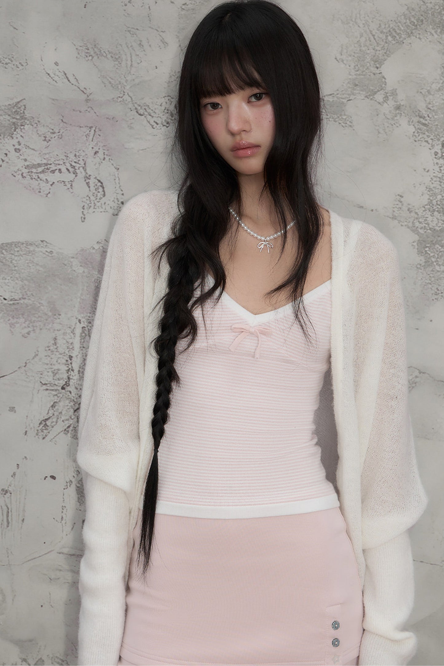 White Sheer Knit Batwing Cardigan set-Up