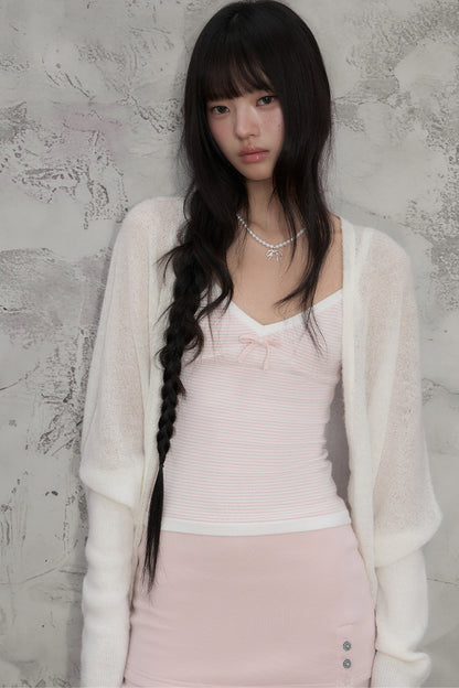 White Sheer Knit Batwing Cardigan set-Up
