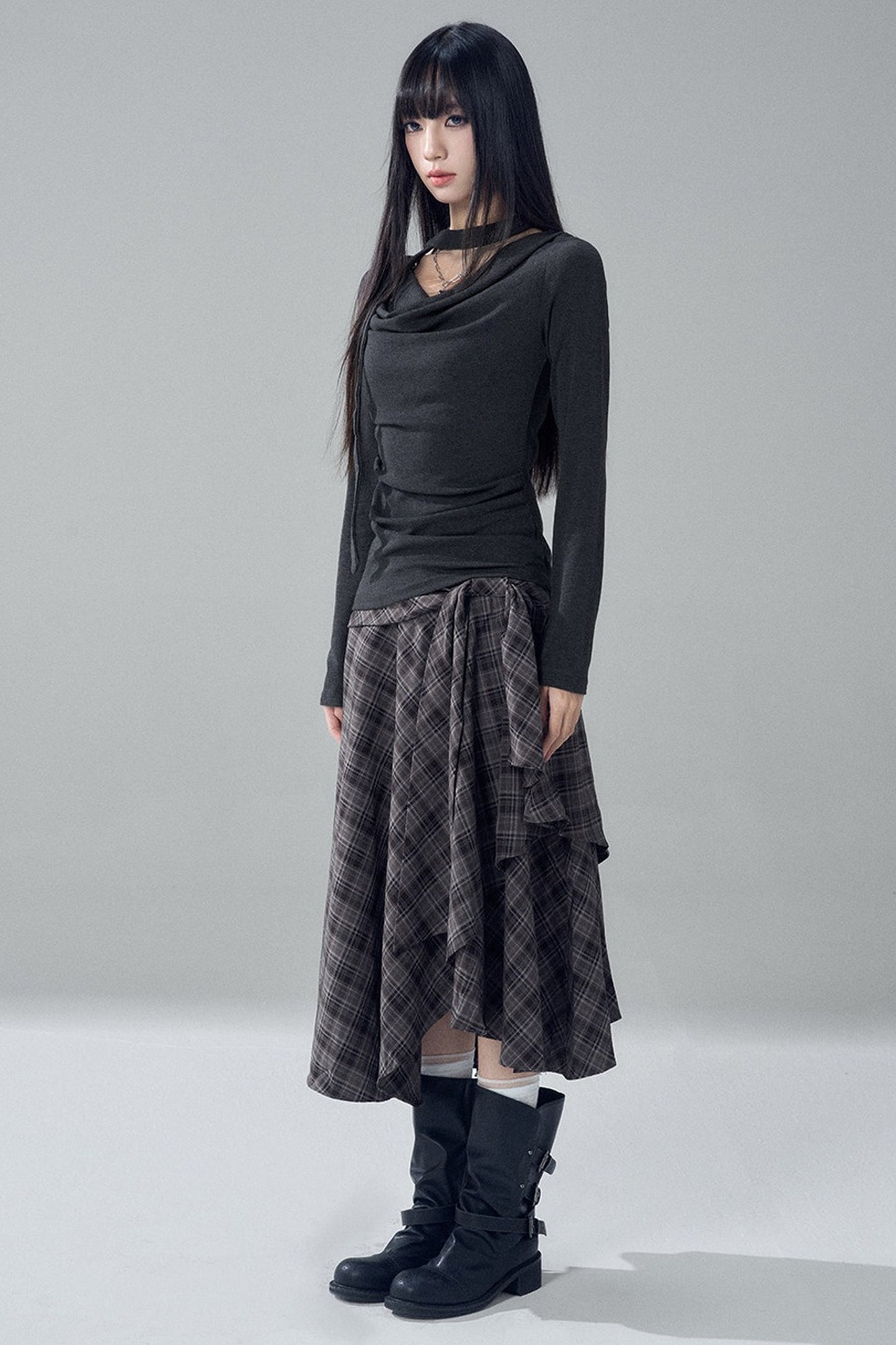 Gray Cowl Neck Top