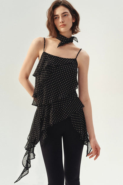 Polka Dot Asymmetric Ruffle Camisole