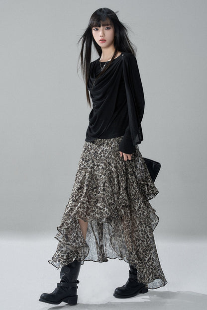 Black Long-Sleeve Shawl Collar Top