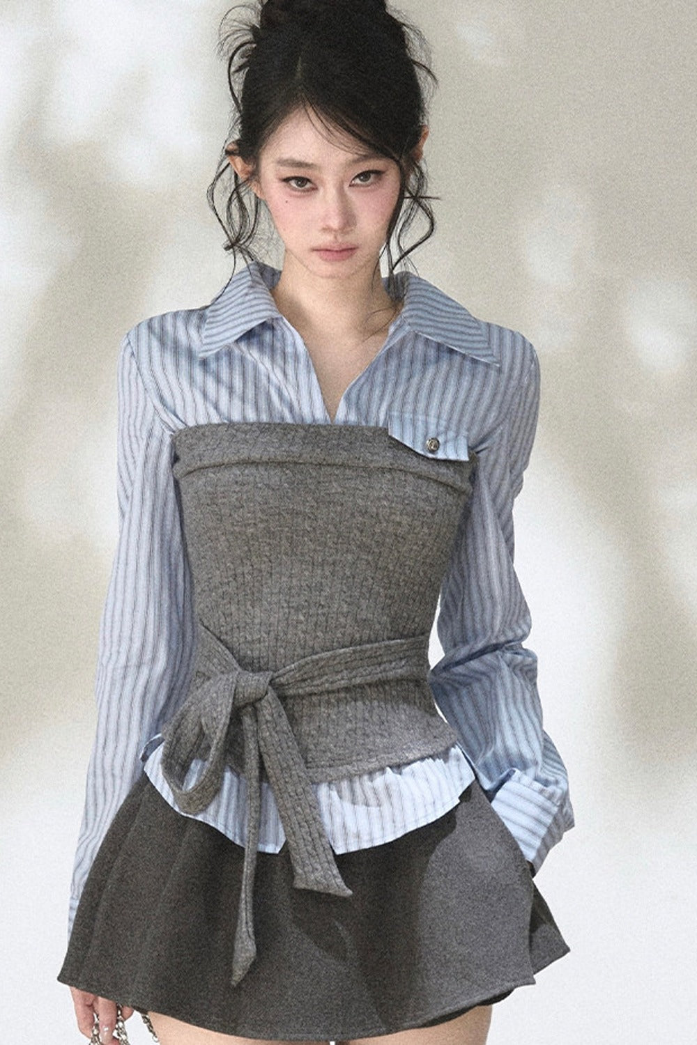 Layered-Look Knit Striped Shirt