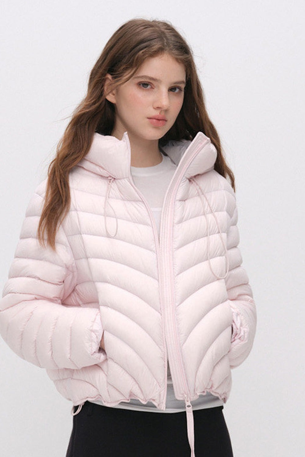 3D Quilted Drawstring Hooded Down Jacket