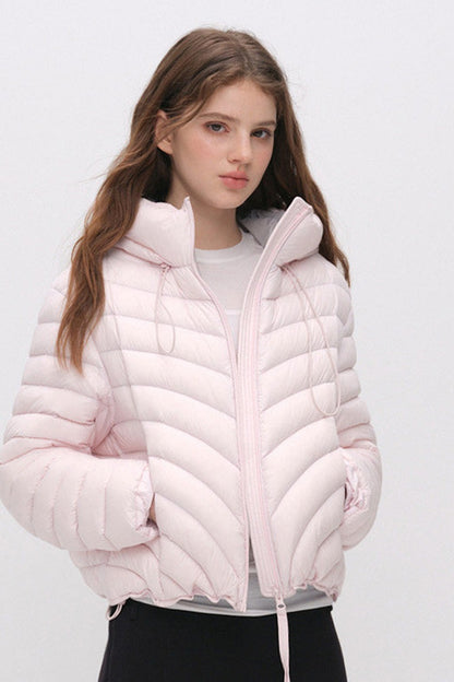 3D Quilted Drawstring Hooded Down Jacket