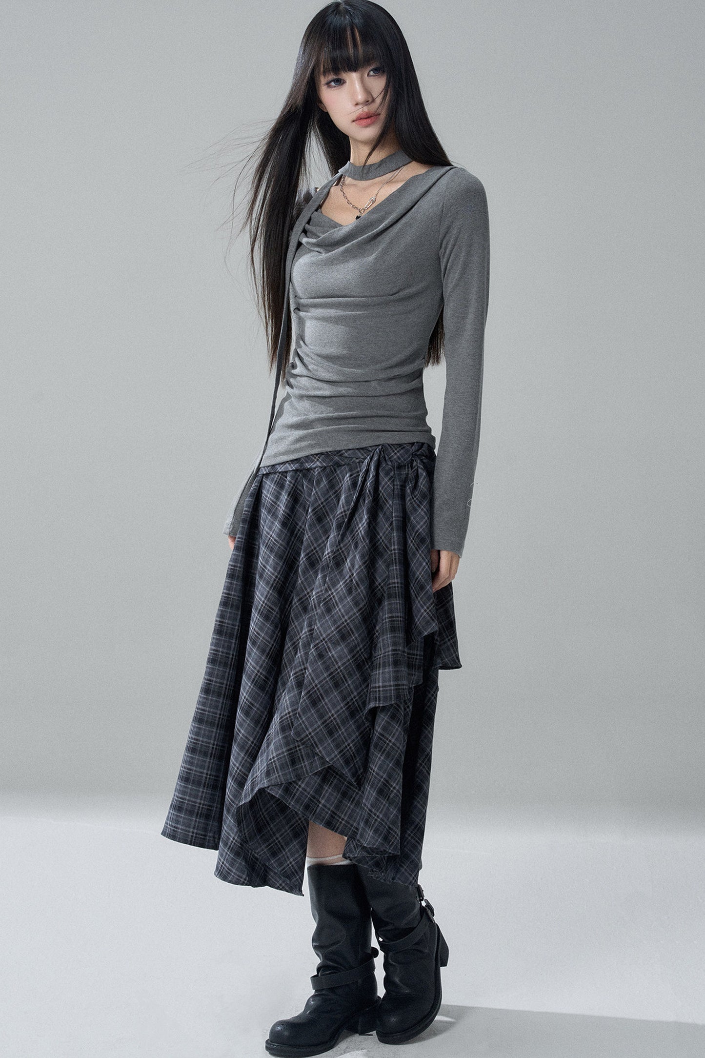 Gray Cowl Neck Top