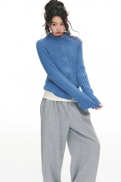 Blue Knitted Cardigan Set-Up