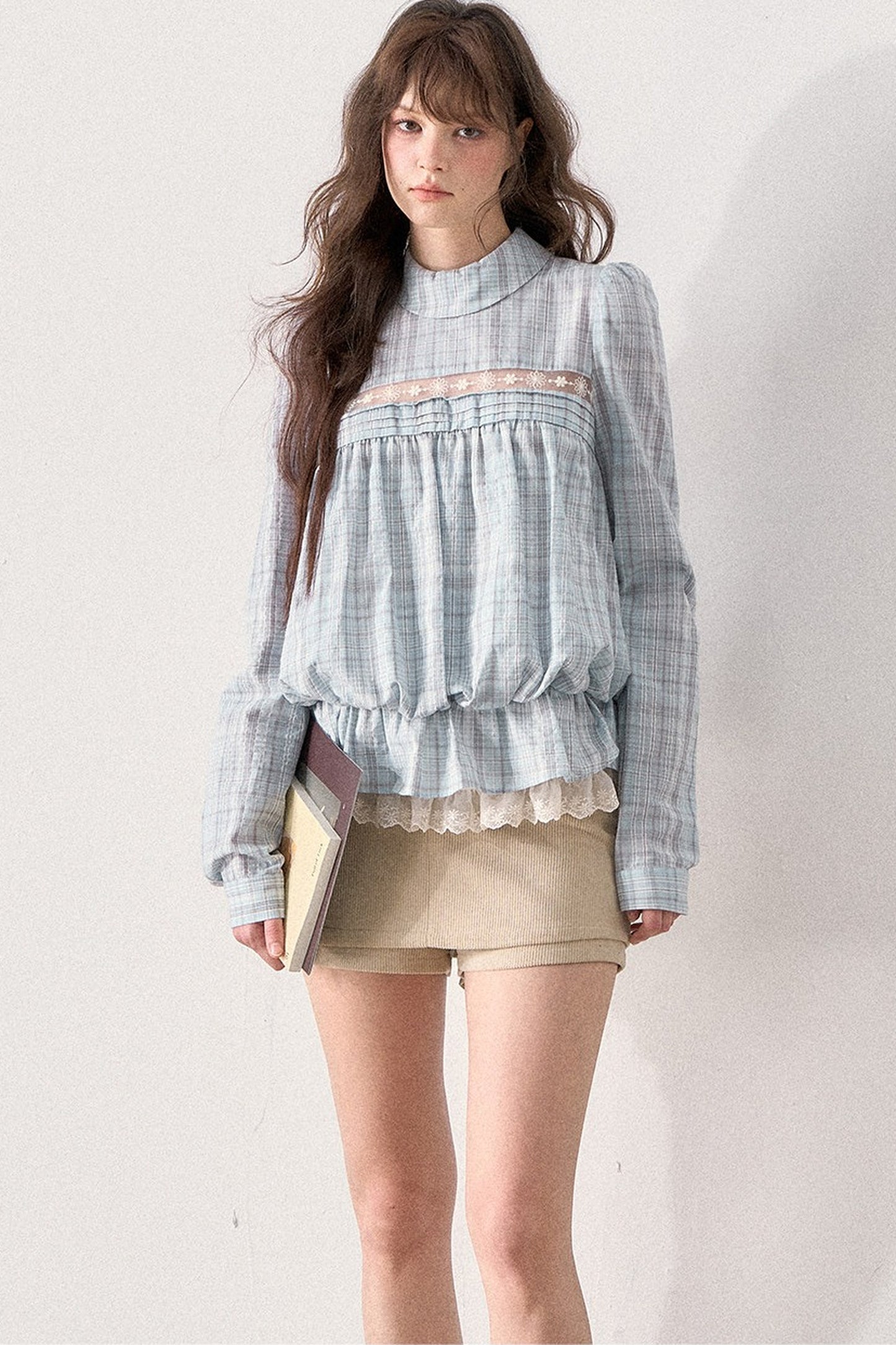 Mint Plaid Lace Blouse