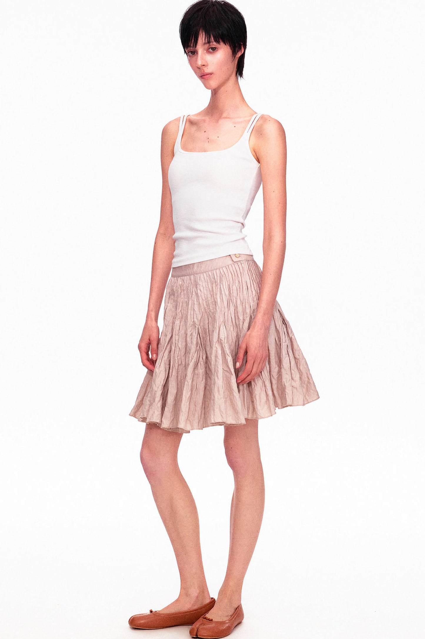 Memory Metallic Wire Crinkled A-Line Skirt