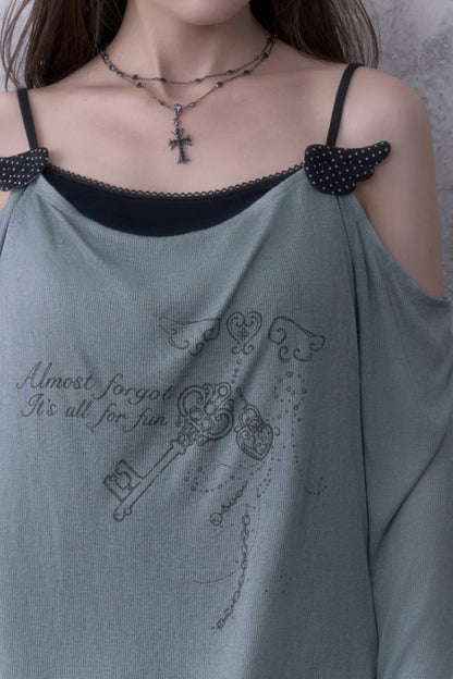 Layered-Look Draped Collar Knit Top