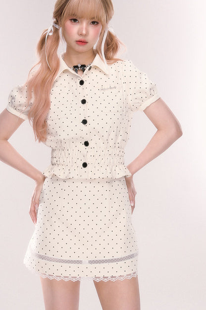 Polka Dot Babydoll Blouse Skirt Set-Up