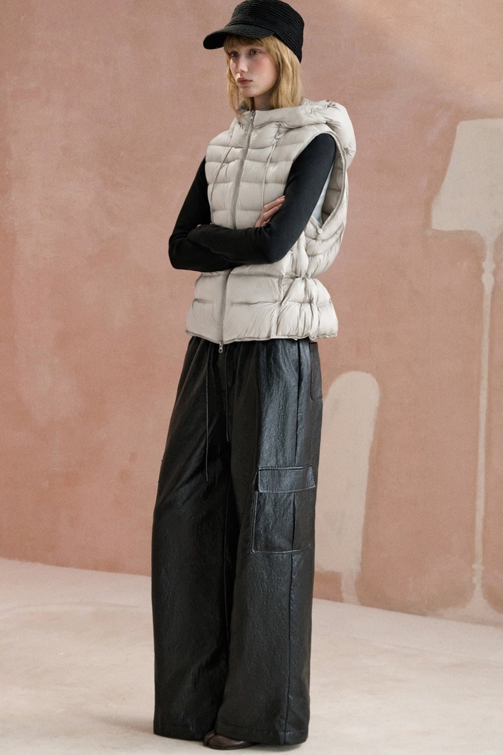Ribbed Hooded Down Vest