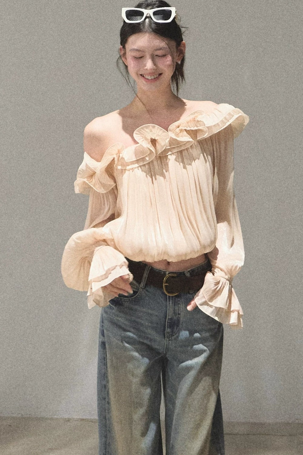 Off-Shoulder Lantern Sleeve Blouse
