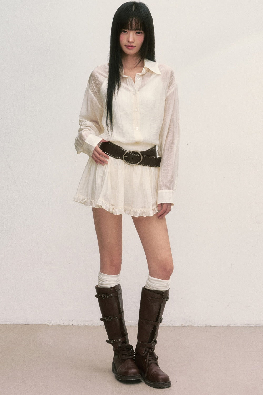 White Ruffle A-Line Skirt