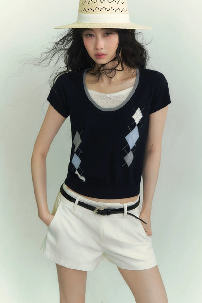 Diamond Pattern Fake Two-Piece Top