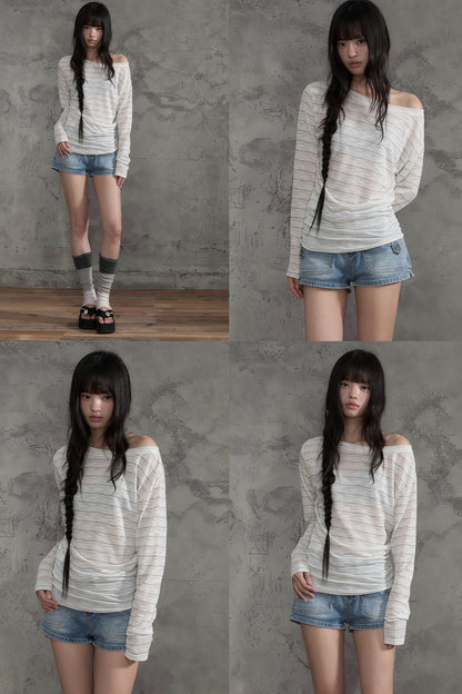 Striped Slightly Off-Shoulder Cover-Up, Pants and Top Set