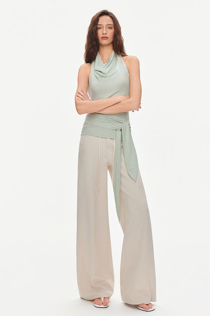 Lyocell Halter Neck Sleeveless Tie Waist Top