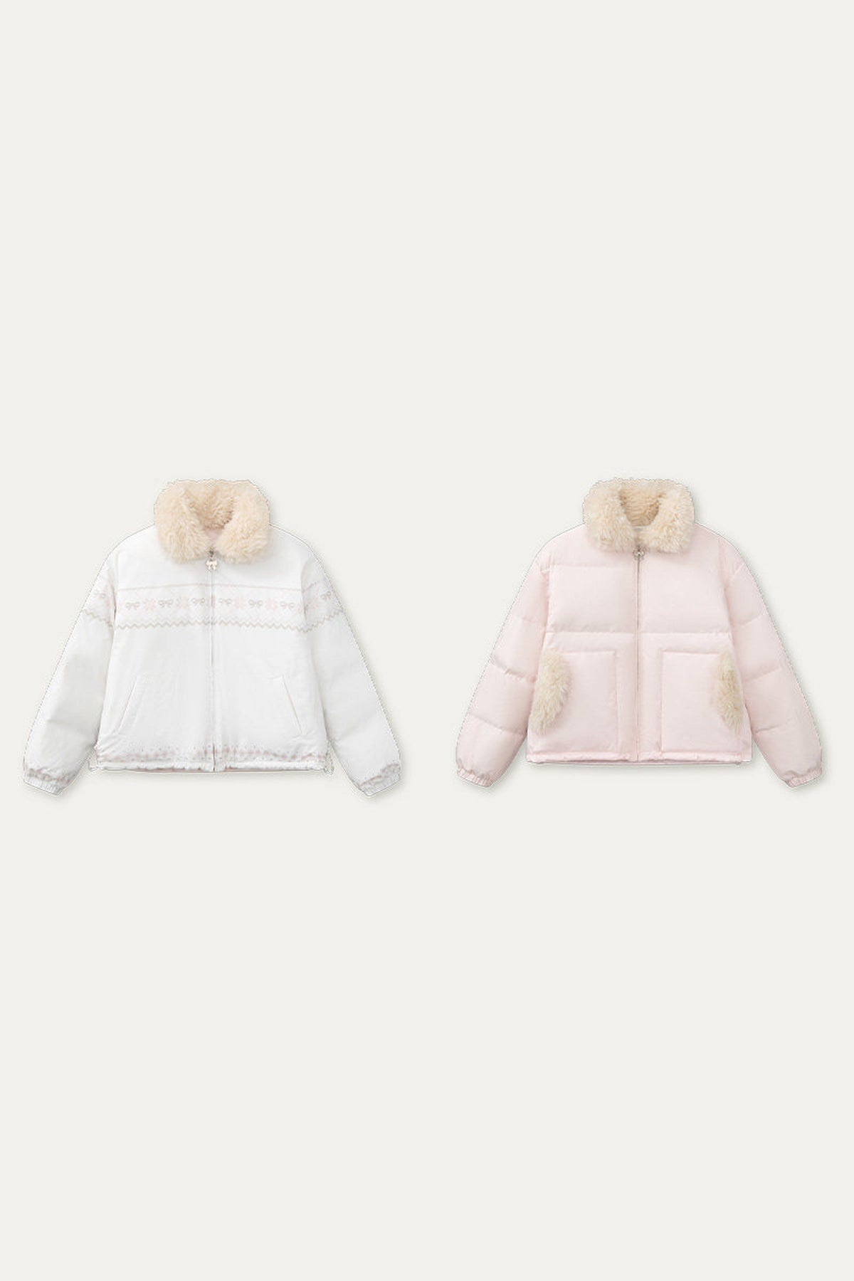 Chaqueta de plumón reversible rosa con motivo Fair Isle