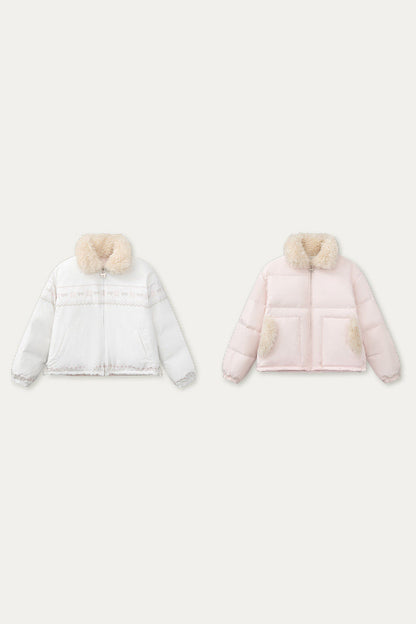 Chaqueta de plumón reversible rosa con motivo Fair Isle