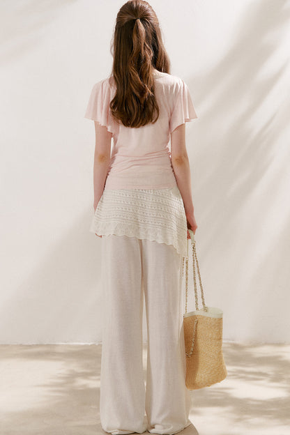 Lace Tie Bowlet Short Sleeve Top
