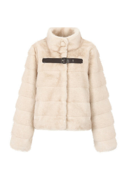 Stand Collar Faux Mink Fur Jacket