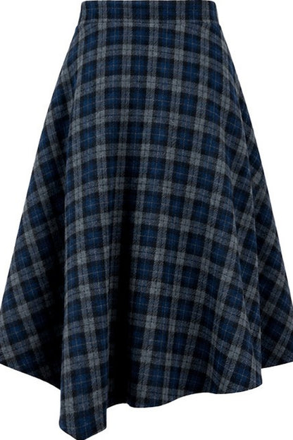 Navy Blue Plaid Jacket and Skirt Set-Up