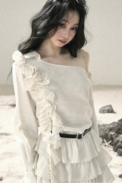 French Ruffled Off-Shoulder Dress