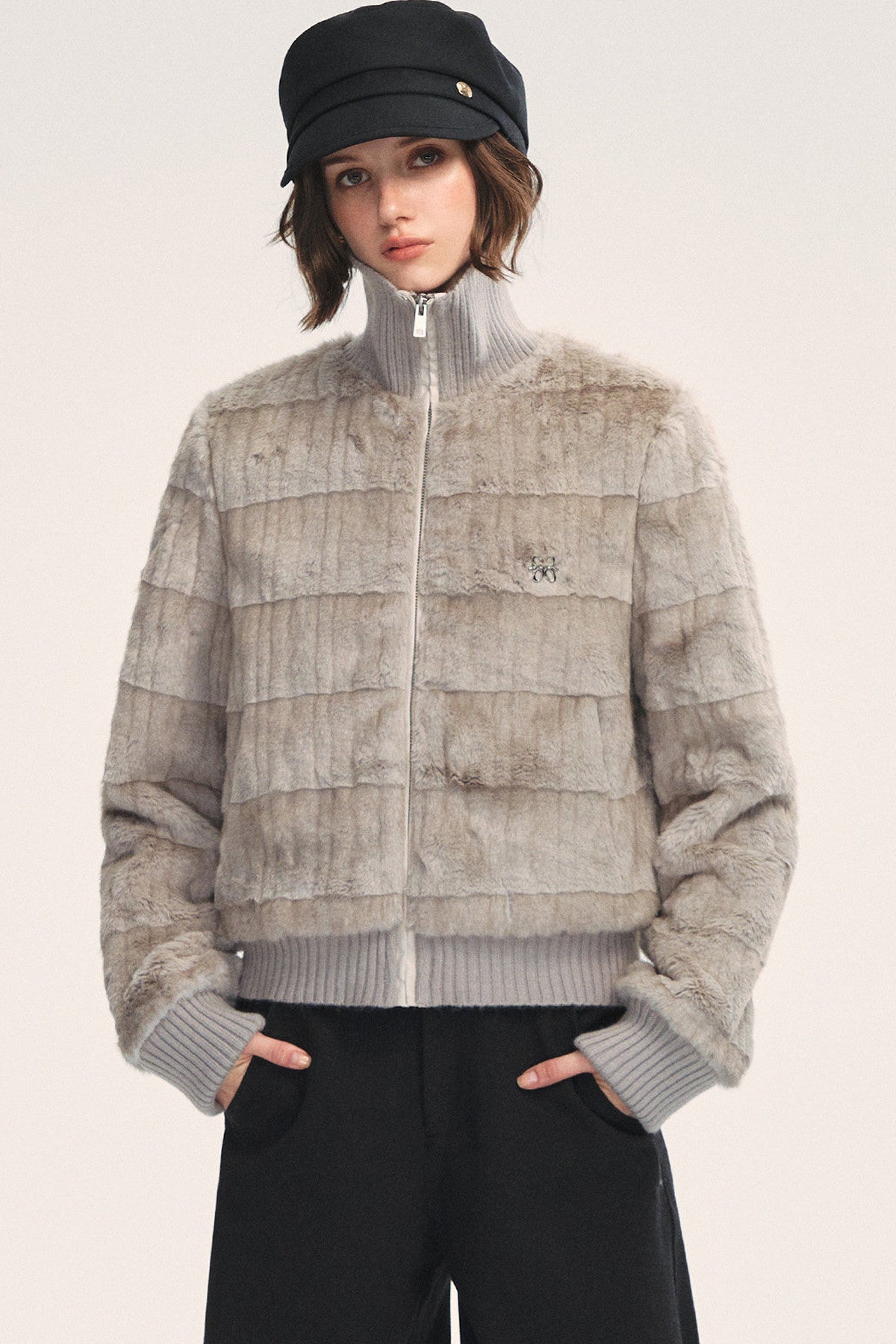 Stand Collar Eco-Friendly Fur Jacket