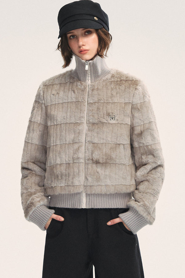 Stand Collar Eco-Friendly Fur Jacket