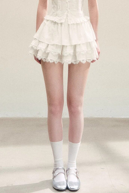 White Ruffled Tank Top and Puffy Cake Skirt Set-Up