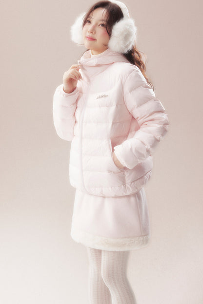 Hooded Logo Ribbed Down Jacket