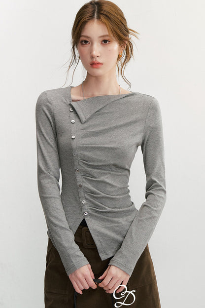 Asymmetrisches langärmeliges Strickoberteil
