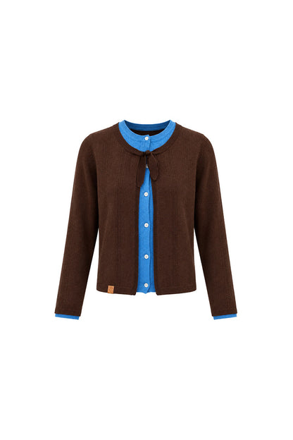 Braunes Lagenlook-Strickoberteil und Rock-Set
