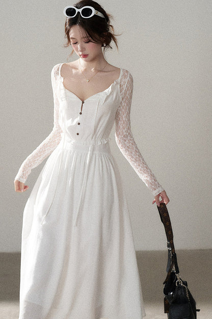 Robe trapèze en dentelle à boutons