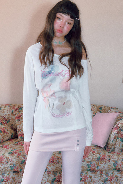 Floral Print Off-Shoulder Long-Sleeved Top and Skirt Set-Up