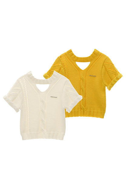 Puff Sleeve Hollow Out Knit Top