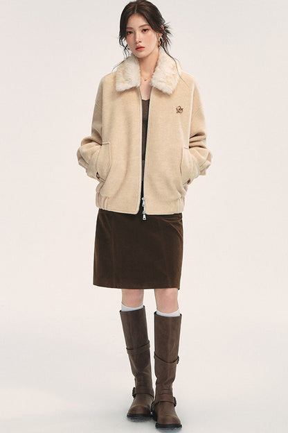 Oatmeal Loose Off-Shoulder Jacket