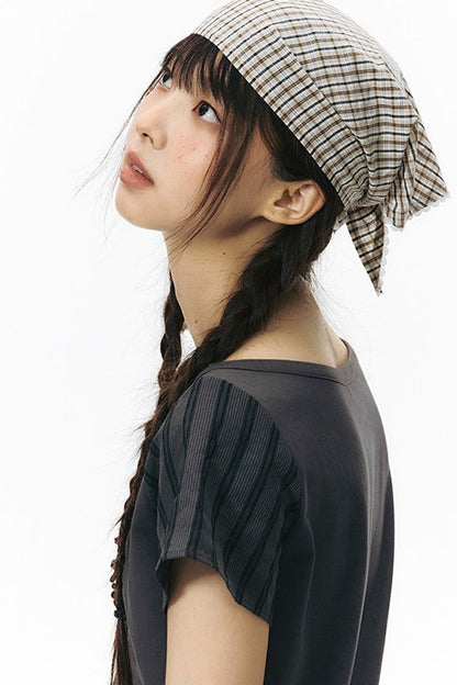 Lace Trim Plaid Headscarf
