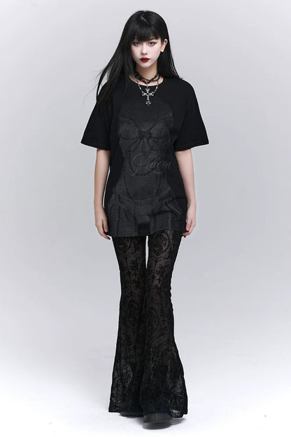 Gothic Black Lace Flared Pants
