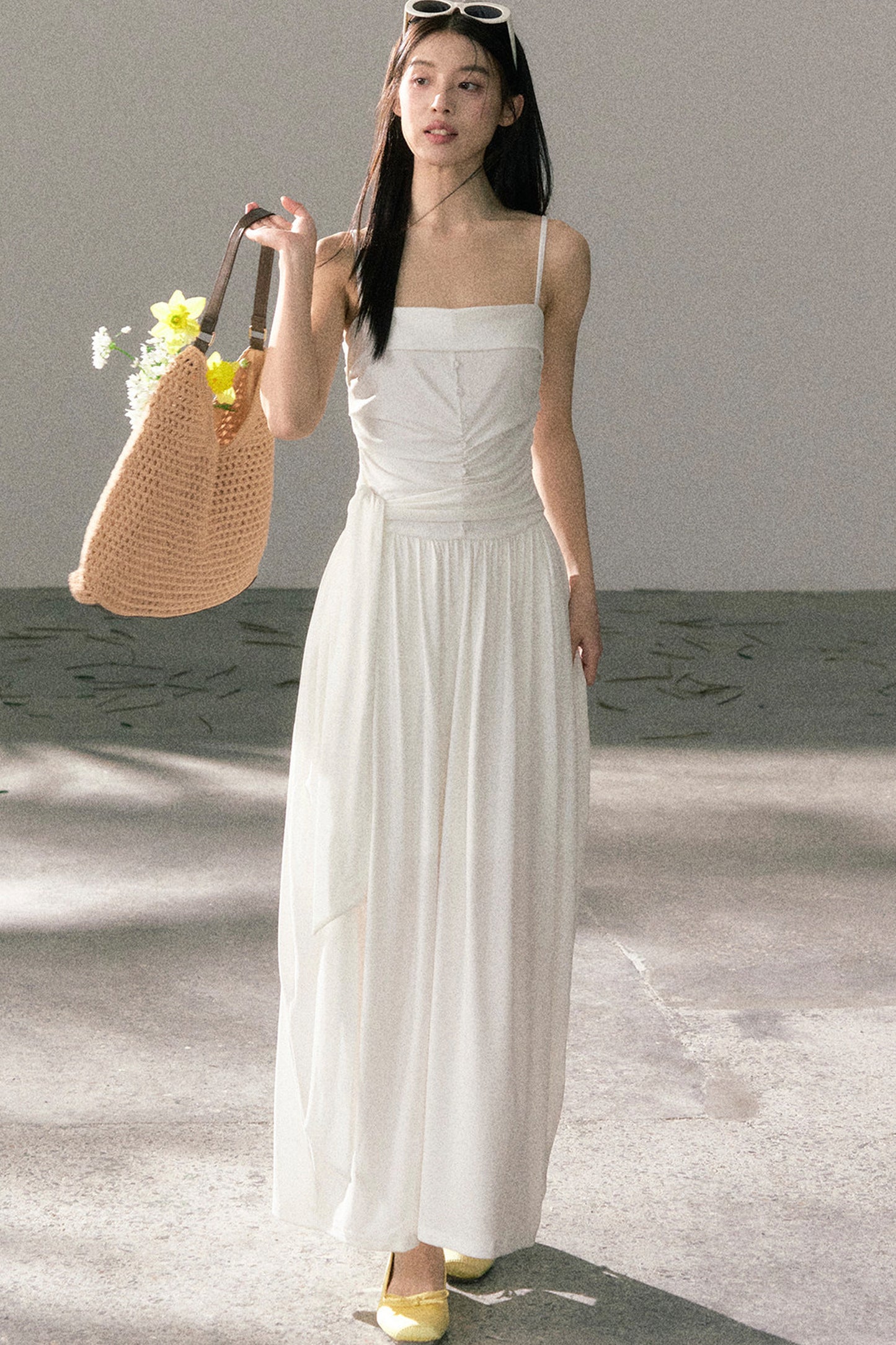 Plissiertes Trägerkleid aus Lyocell