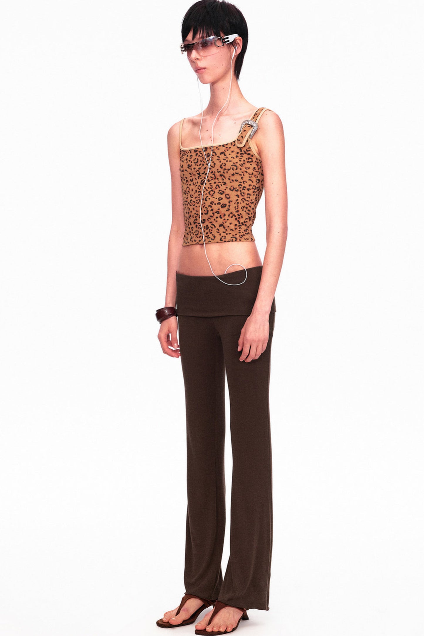 Camouflage Leopard Print Asymmetrical Metal Buckle Camisole