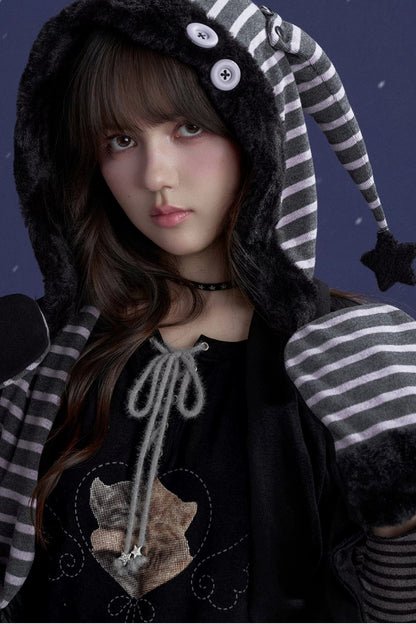 Detachable Horns Clown Scarf Hat And Gloves