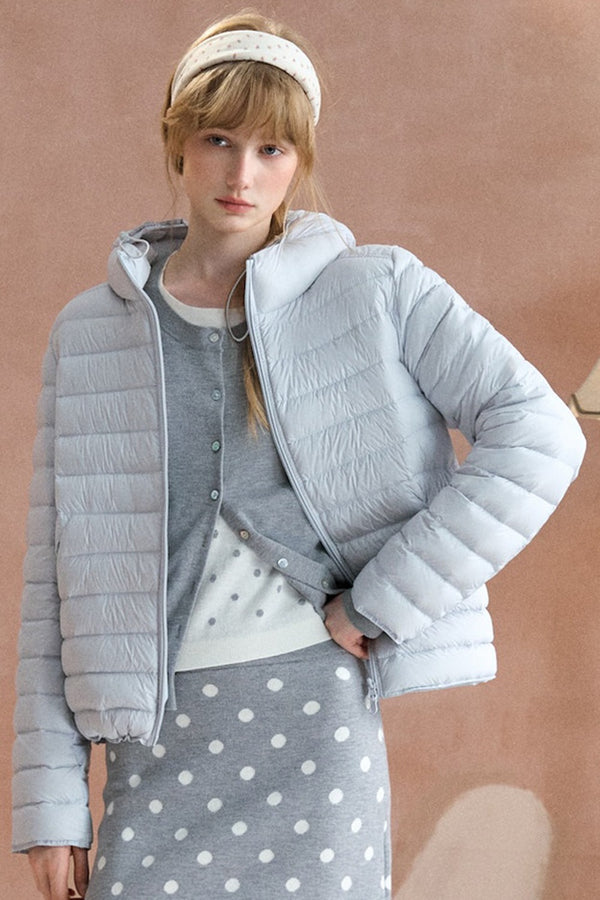 Ribbed Hooded Lightweight Down Jacket