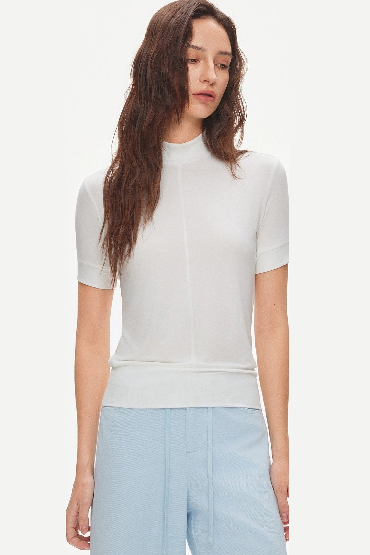 Tencel-Modal-Bluse mit halbhohem Kragen