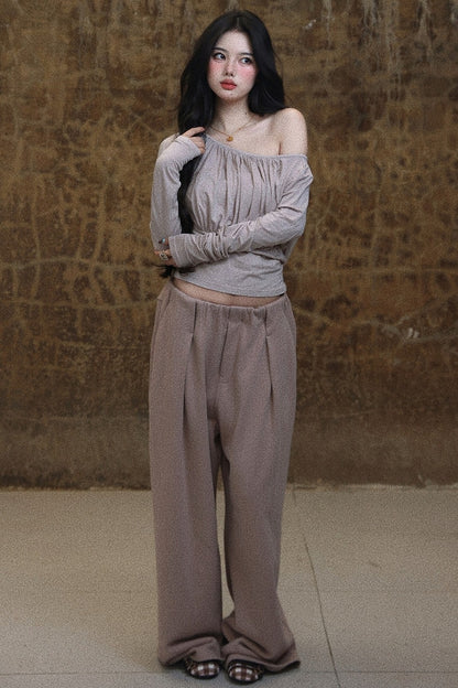 Light Gray Pink Drawstring Waist T-Shirt